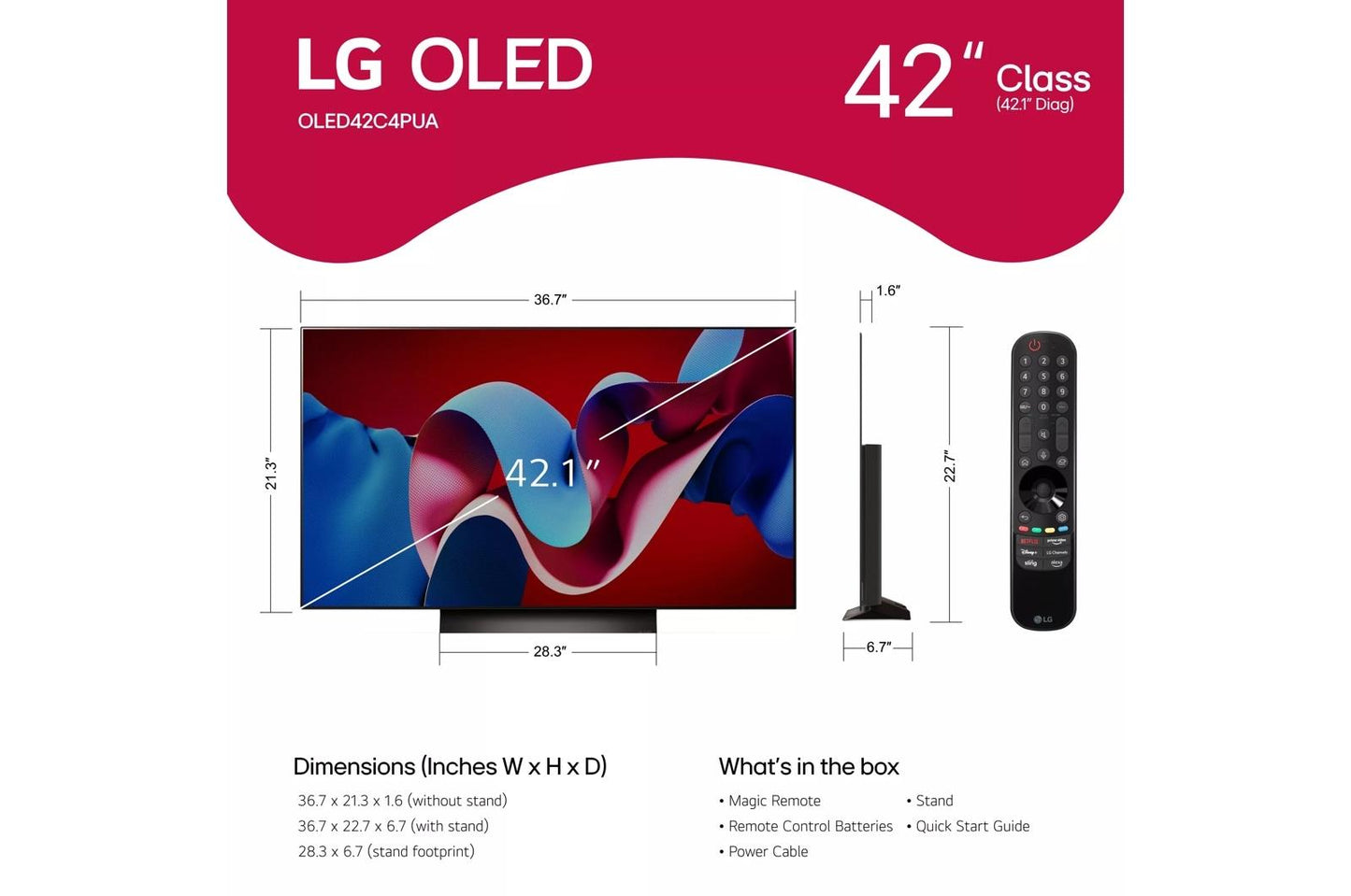 Lg OLED42C4PUA 42 Inch Class LG OLED evo C4 4K Smart TV 2024