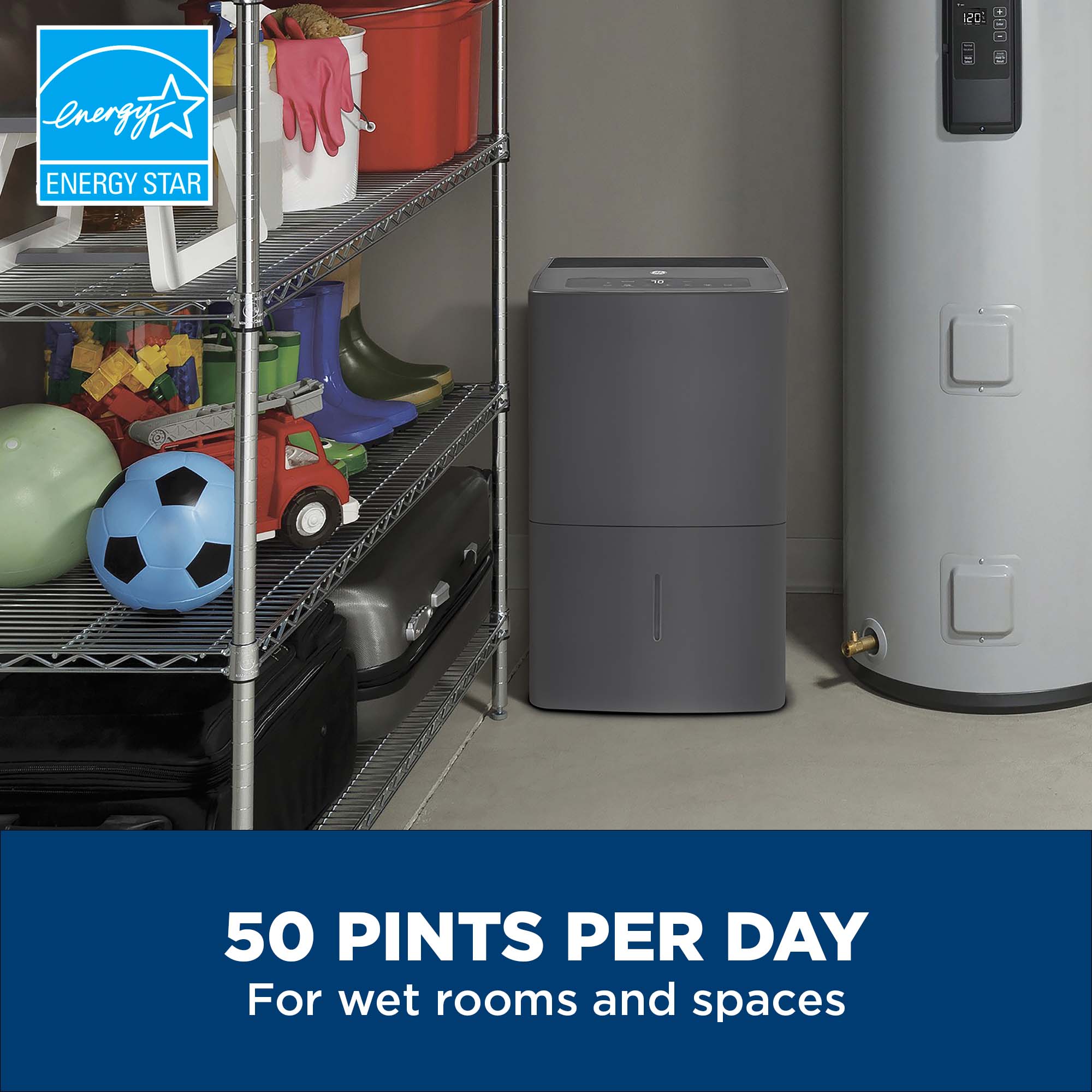 GE® ENERGY STAR® 50 Pint Portable Dehumidifier with Built-in Pump for Wet Spaces