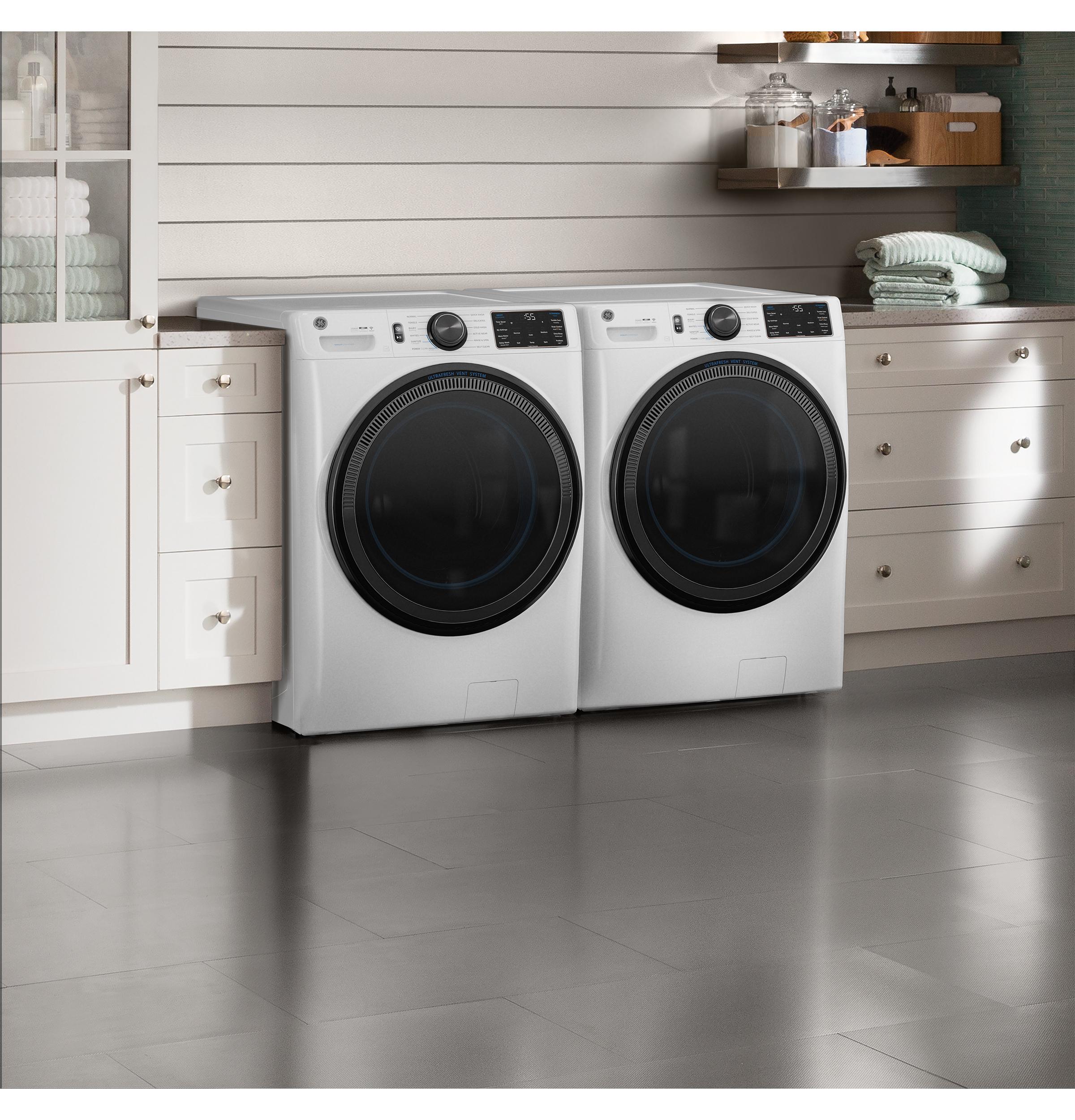 GFD65ESSVWW GE® ENERGY STAR® 7.8 cu. ft. Capacity Smart Front Load Electric Dryer with Steam and Sanitize Cycle