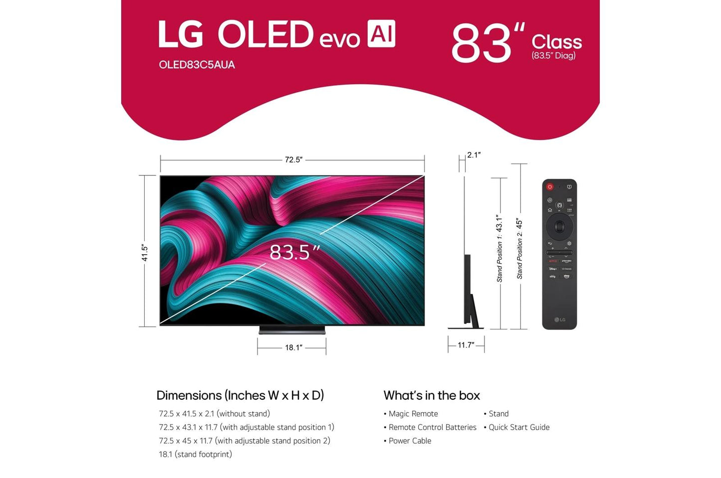 Lg OLED83C5PUA 83 Inch Class LG OLED evo AI C5 4K Smart TV 2025