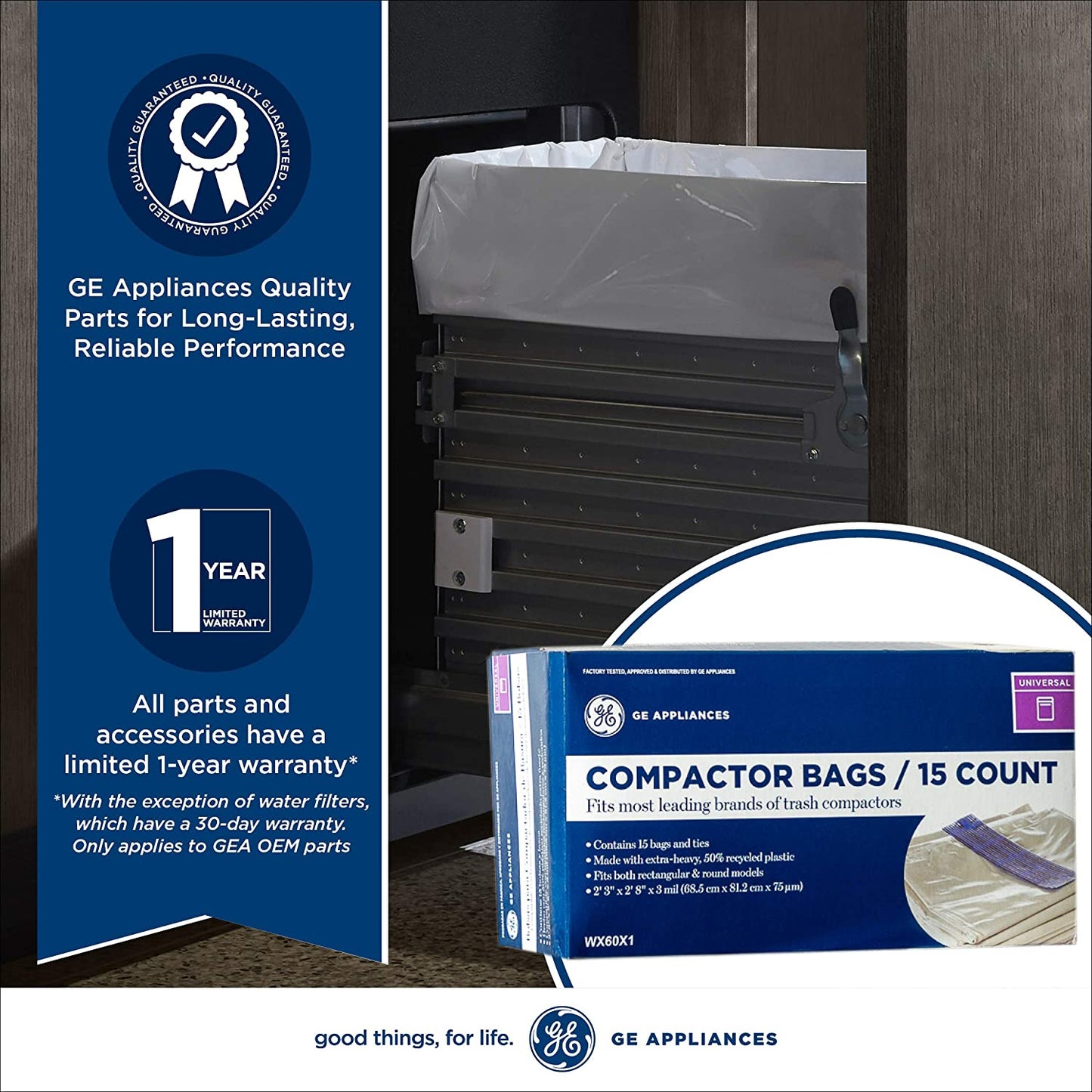 Ge Appliances WX60X1 Trash Compactor Bags (15 Bags Per Pack)