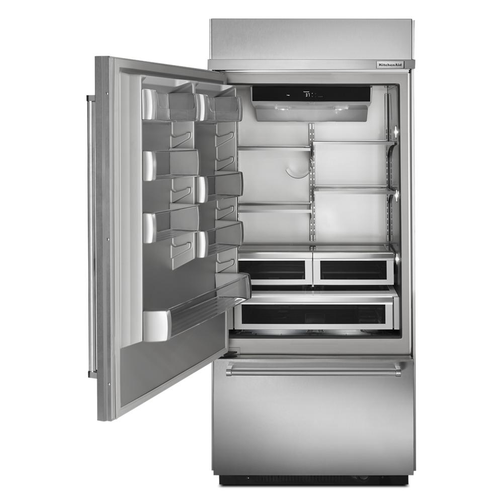 Kitchenaid KBBL306ESS 20.9 Cu. Ft. 36" Width Built-In Stainless Bottom Mount Refrigerator with Platinum Interior Design