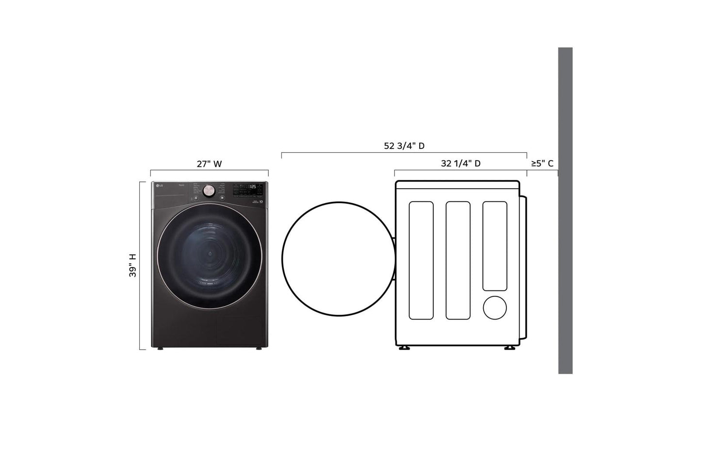 Lg DLHC4002B 7.4 cu. ft. Ultra Large Capacity Heat Pump Ventless Dryer, Wi-Fi Connectivity Black Steel