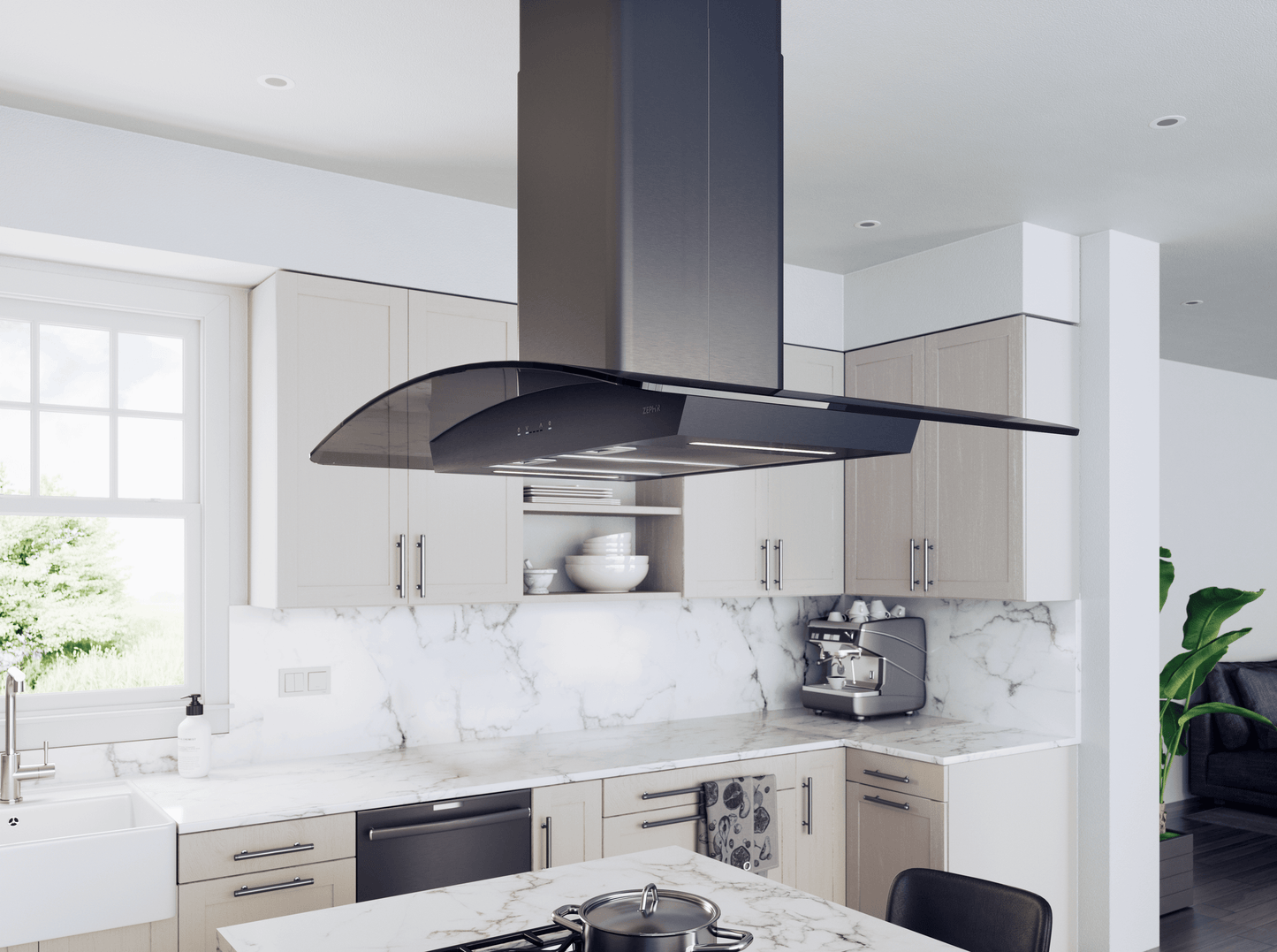 Zephyr ZREE42ABSGG Ravenna, Island, 42", Blk SS, 600 CFM