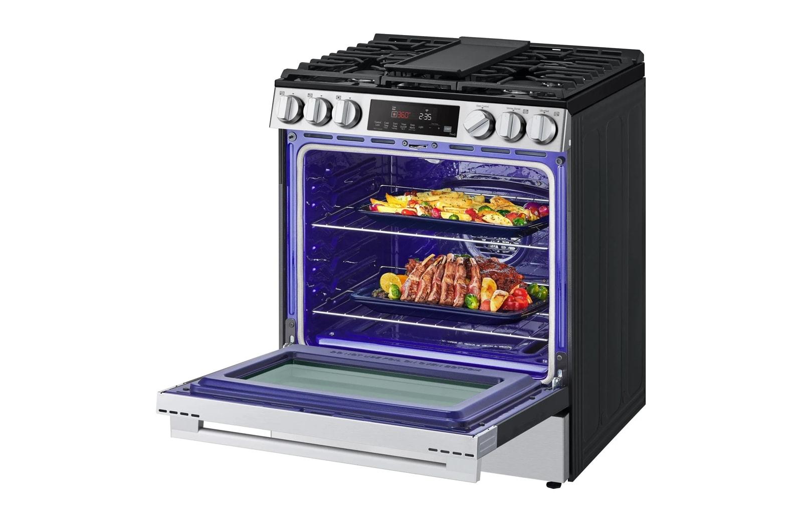 Lg LSGL5833X 5.8 cu.ft. Smart Gas Single Oven Slide-in Range, Air Fry, Fan Convection, EasyClean®, Self Clean, ThinQ®, Printproof® Stainless Steel - New Handle