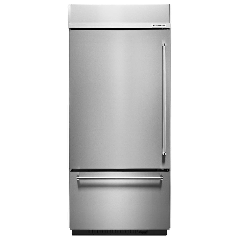 Kitchenaid 20.9 Cu. Ft. 36" Width Built-In Stainless Bottom Mount Refrigerator with Platinum Interior Design