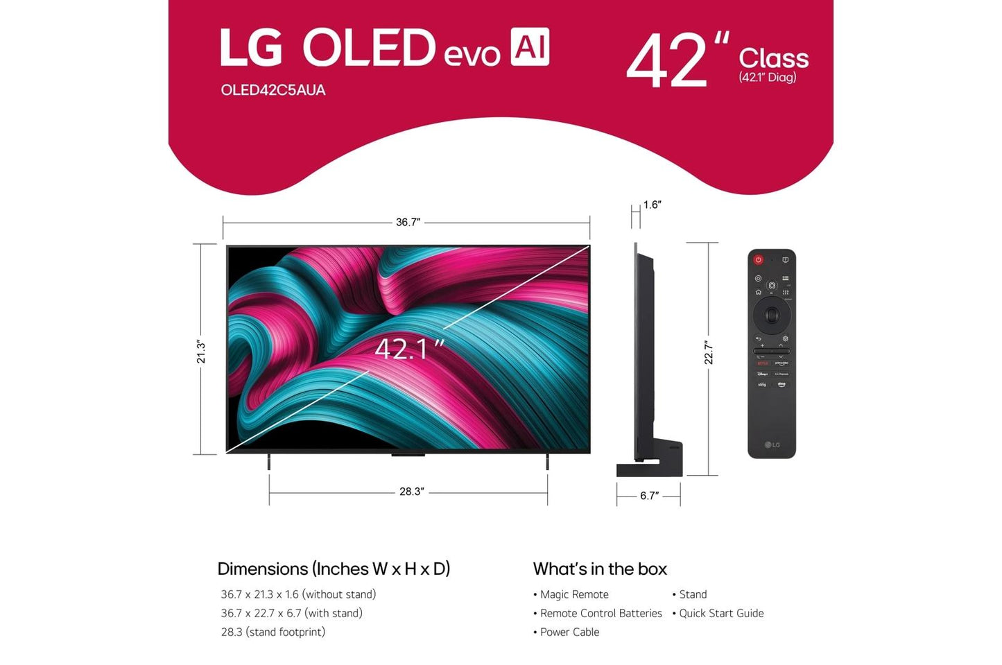 Lg OLED42C5PUA 42 Inch Class LG OLED evo AI C5 4K Smart TV 2025