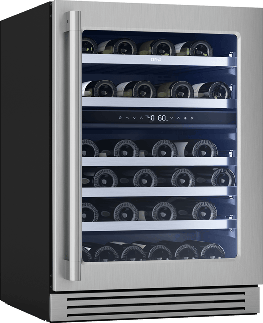 Zephyr PRPW24C02CG Presrv Pro Wine Cooler, 24in Under Cabinet, SS+Glass, Reverse Door, 2 Zone