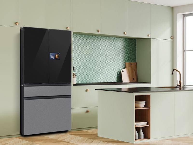 Samsung RF90F29BECR Bespoke 29 cu. ft. 4-Door French Door Refrigerator with AI Home & AI Vision Inside™ in Charcoal Glass and Stainless Steel