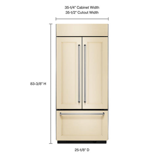 Kitchenaid KBFN506EPA 20.8 Cu. Ft. 36" Width Built In Panel Ready French Door Refrigerator with Platinum Interior Design