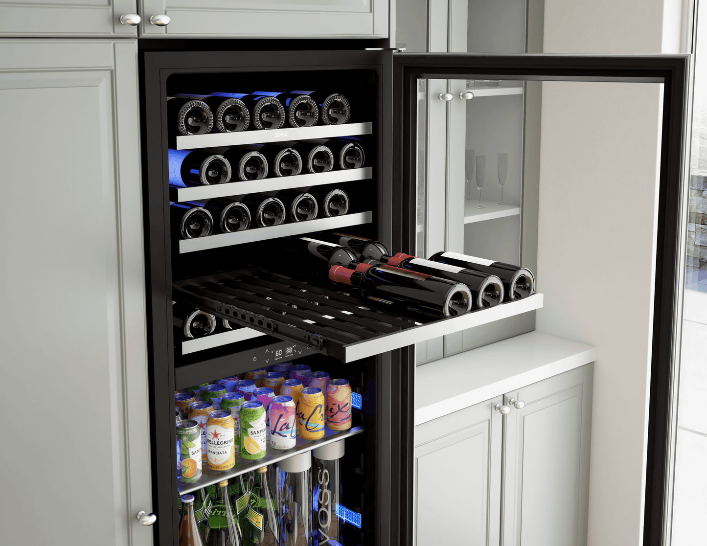 Zephyr PRWB24F02AG Presrv Wine and Beverage Cooler, 24in, Full Size, SS+Glass, Reversible Door, 2 Zones
