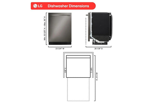 Lg LDNTH753D Smart FlushFit™ Top Control Dishwasher with 1-Hour Wash & Dry, QuadWash® Pro, TrueSteam® and Dynamic Heat Dry™ w/AutoVent Dry™