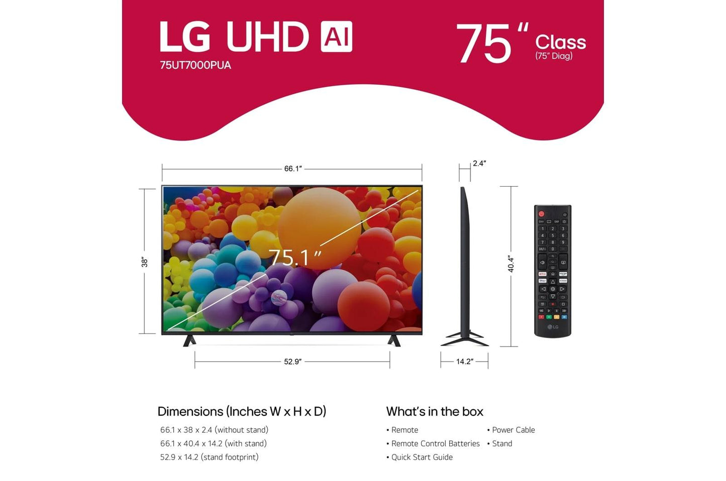 75UT7000PUA LG 75 Inch Class UHD Series 4K UHD TV with webOS 24