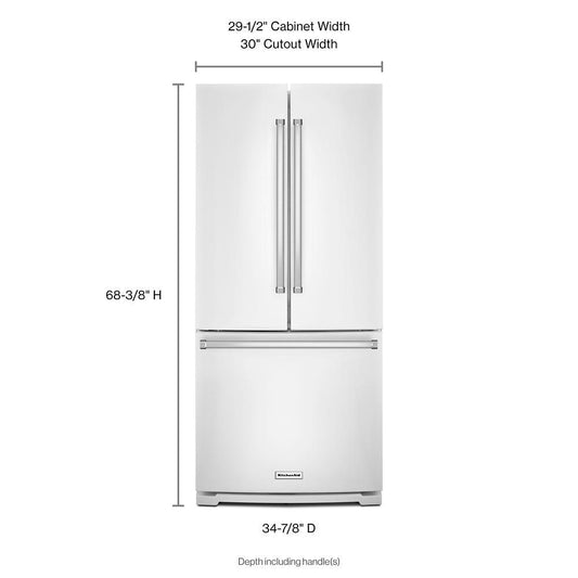 Kitchenaid KRFF300EWH 20 cu. Ft. 30-Inch Width Standard Depth French Door Refrigerator with Interior Dispense