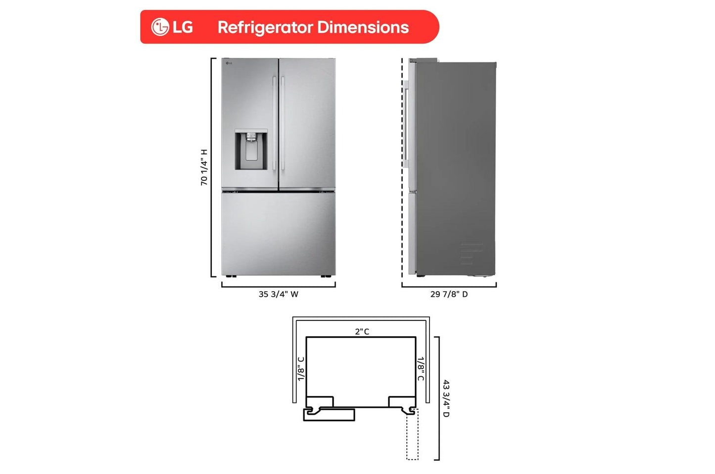 Lg LF24Z6330S 24 cu. ft. Counter-Depth MAX™ with Zero Clearance™ 3-Door French Door Refrigerator