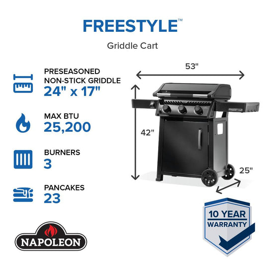 Napoleon Bbq F24DFTPK Freestyle 24 Inch Pre-seasoned Non-Stick Griddle , Propane, Black