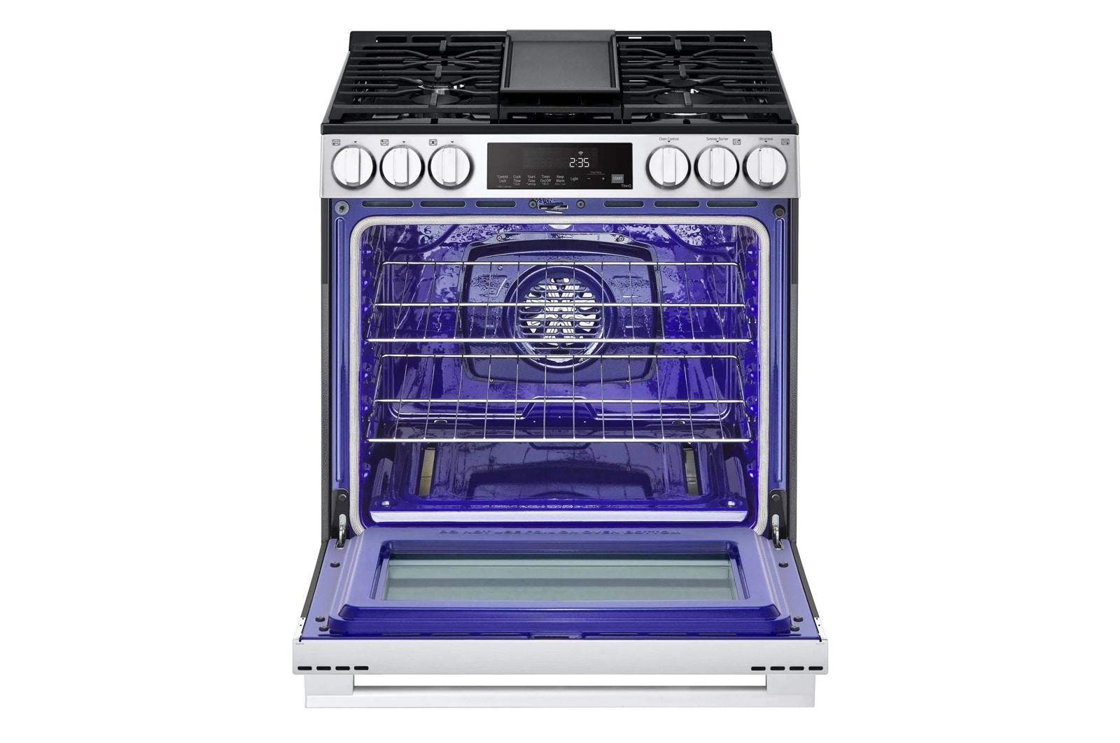 Lg LSGL5833X 5.8 cu.ft. Smart Gas Single Oven Slide-in Range, Air Fry, Fan Convection, EasyClean®, Self Clean, ThinQ®, Printproof® Stainless Steel - New Handle