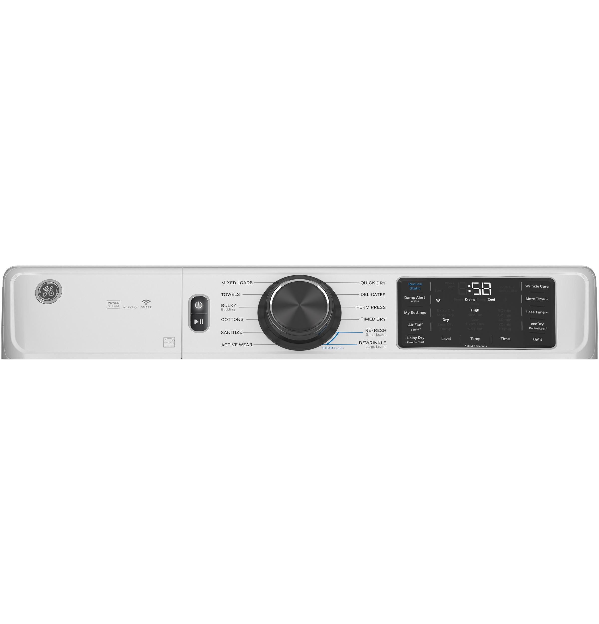GFD65ESSVWW GE® ENERGY STAR® 7.8 cu. ft. Capacity Smart Front Load Electric Dryer with Steam and Sanitize Cycle