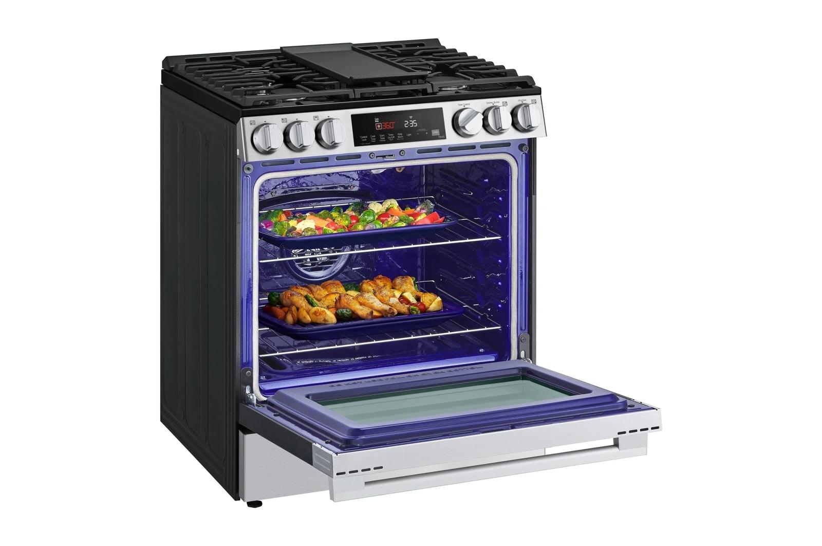 Lg LSGL5833X 5.8 cu.ft. Smart Gas Single Oven Slide-in Range, Air Fry, Fan Convection, EasyClean®, Self Clean, ThinQ®, Printproof® Stainless Steel - New Handle