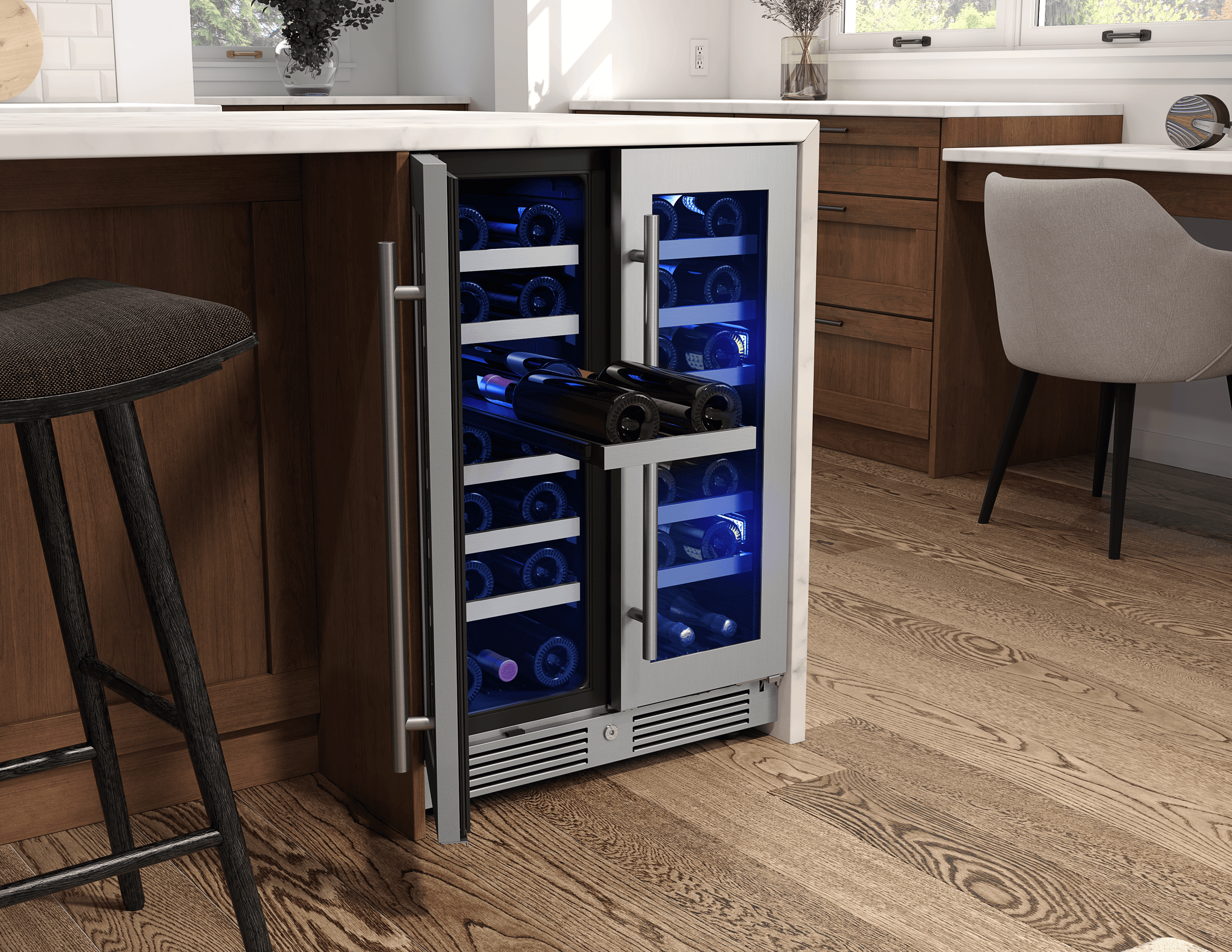 Zephyr PRW24C32CG Presrv Wine Cooler, 24in UC, SS+Gls, Fr Door, 2Z