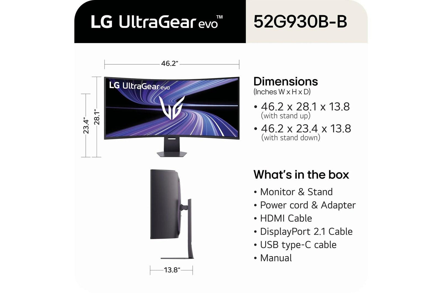 Lg 52G930BB 52 Inch UltraGear™ evo, The World's Largest 5K2K 240Hz 1000R Curved Gaming Monitor