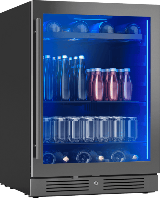 Zephyr PRB24C01CBSG Presrv Bev Cooler, 24in UC, Blk SS+Gls, Rvs Dr, 1Z