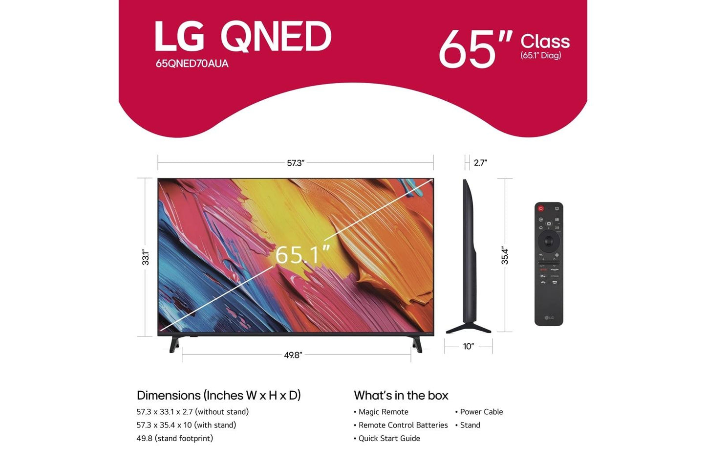 Lg 65QNED70AUA 65 Inch Class LG QNED AI QNED70A 4K Smart TV 2025