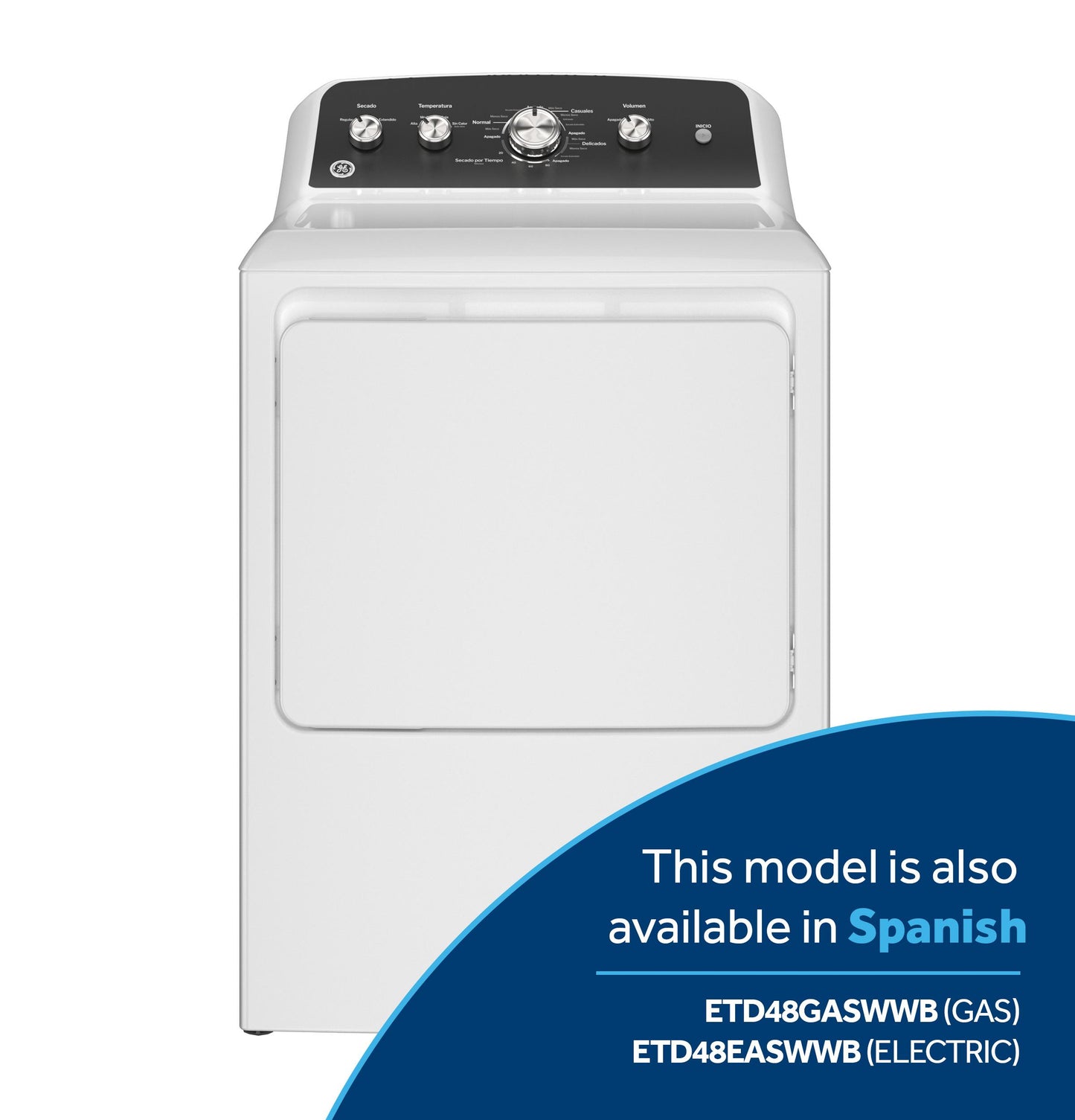 GTD48EASWWB GE® 7.2 cu. ft. Capacity Electric Dryer with Up To 120 ft. Venting and Extended Tumble