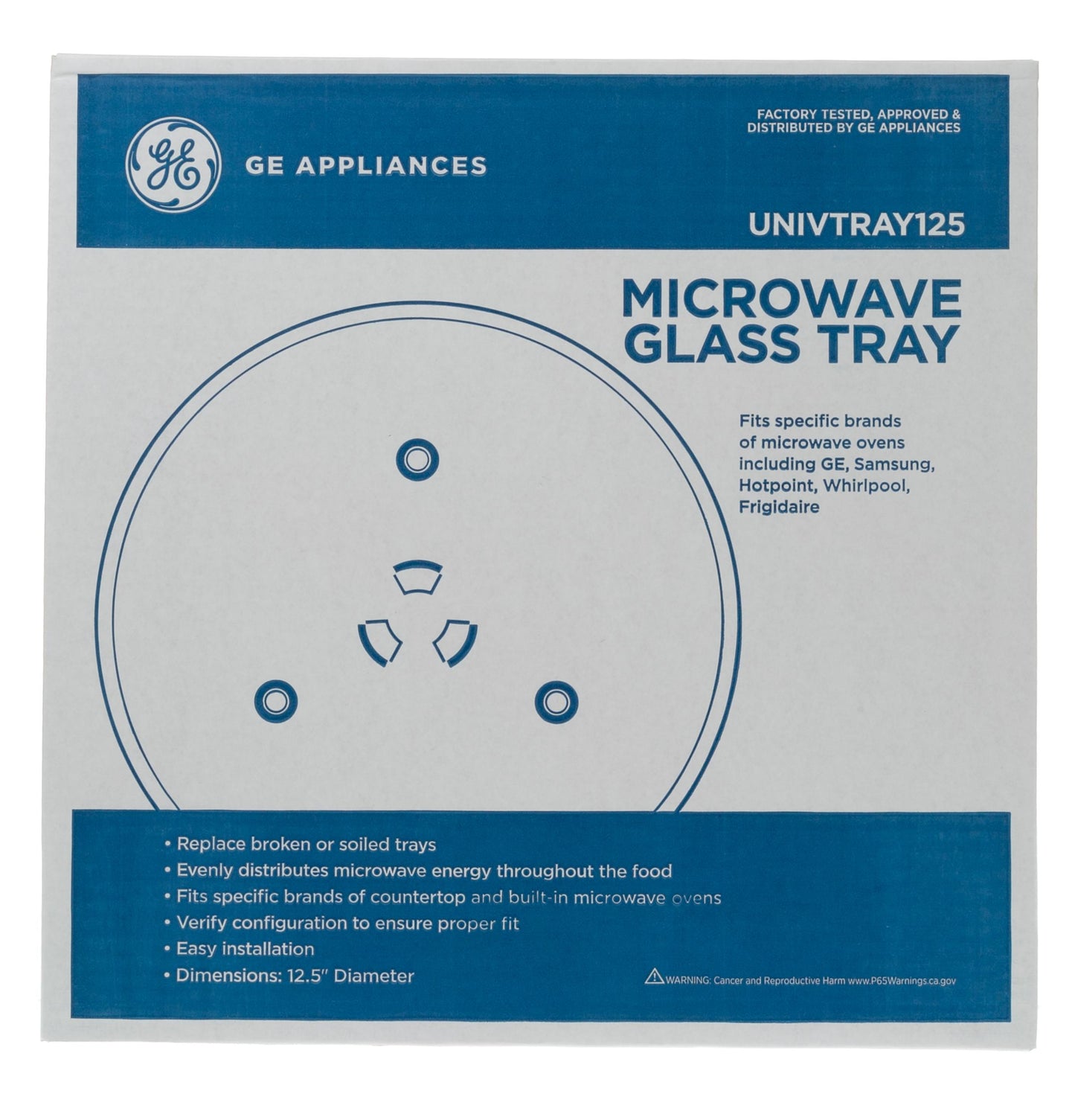 UNIVTRAY125 GE Appliances 12.5 inch Microwave Glass Tray Replacement, UNIVTRAY125
