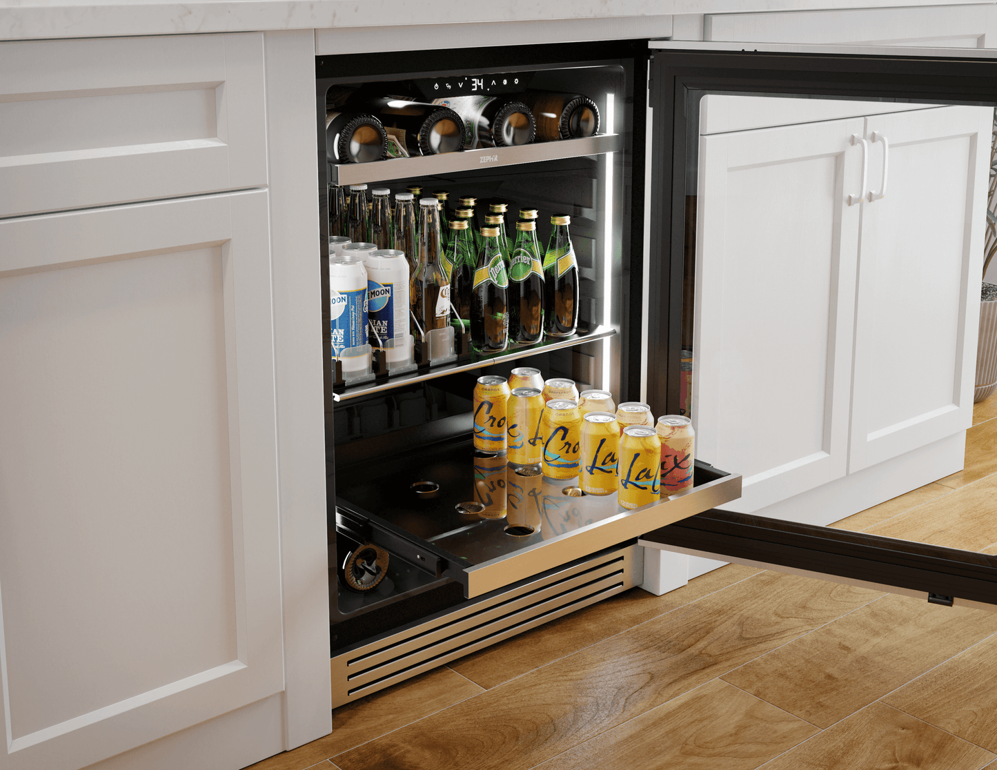 Zephyr PRPB24C01CG Presrv Pro Beverage Cooler, 24in Under Cabinet, SS+Glass, Reverse Door, 1 Zone