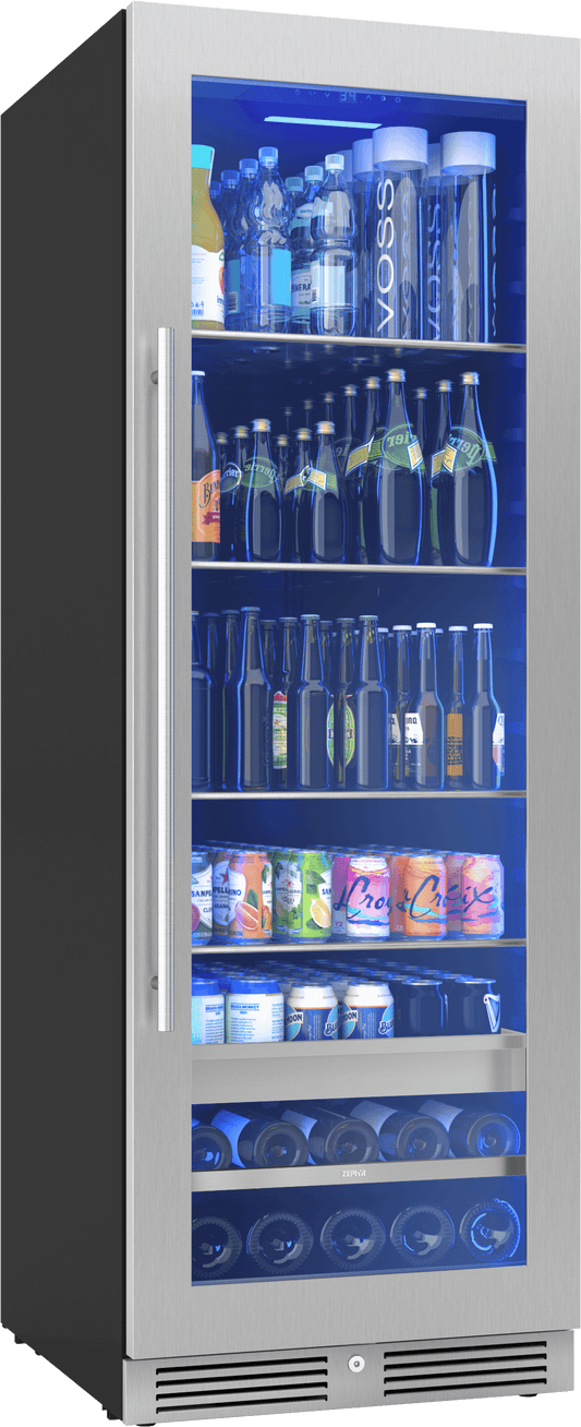 Zephyr PRB24F01BG Presrv Beverage Cooler, 24in Full Size, SS+Glass, Reversible Door, 1 Zone