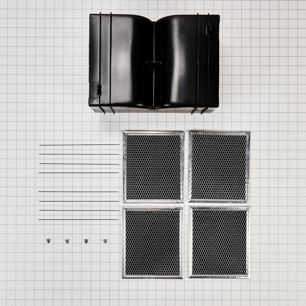 Whirlpool W11430922 Range Hood Island Recirculation Kit with 2 Charcoal Filters, 4 Clips, and a Deflector Damper - Silver