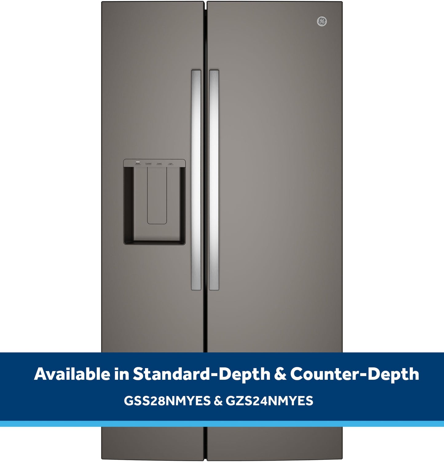 GZS24NMYES GE® 23.6 Cu. Ft. Counter-Depth Side-By-Side Refrigerator with Extra Tall Dispenser and In-Door Icemaker