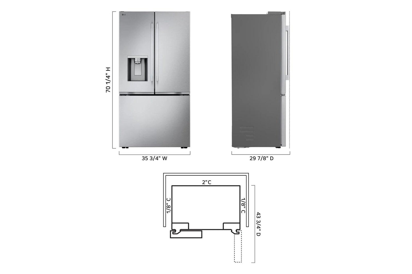 Lg LF24Z6330S 24 cu. ft. Counter-Depth MAX™ with Zero Clearance™ 3-Door French Door Refrigerator