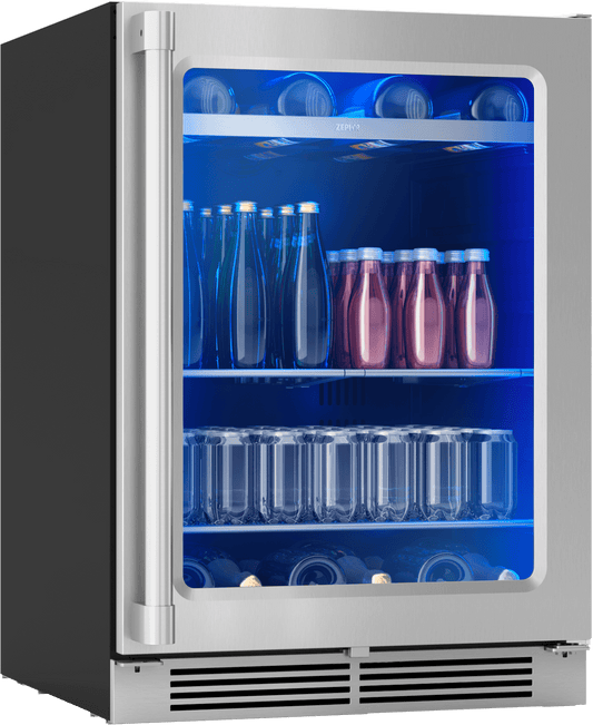 Zephyr PRPB24C01BG Presrv Pro Beverage Cooler, 24in Under Cabinet, SS+Glass, Reverse Door, 1 Zone