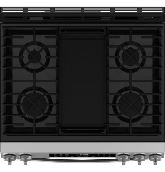 GGS600AVFS GE® 30" Slide-In Front-Control Convection Gas Range with No Preheat Air Fry and EasyWash™ Oven Tray