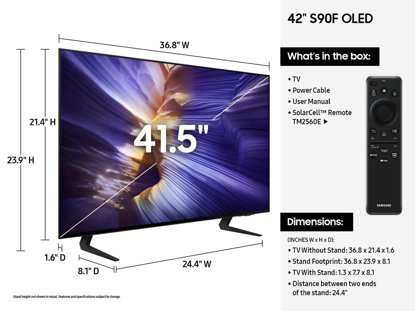 Samsung QN42S90FAEXZA 42" Class OLED S90F 4K Samsung Vision AI Smart TV (2025)