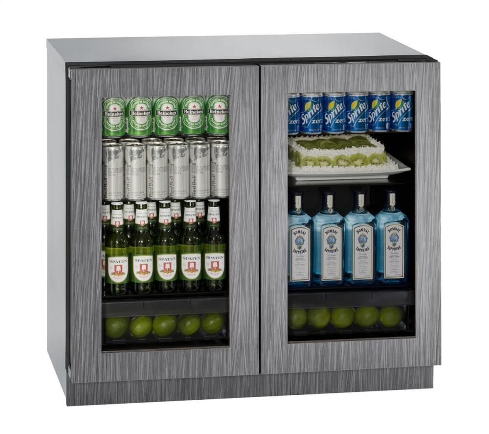U-Line U3036RRGLINT00A 36" Glass Door Refrigerator Integrated Frame Double Doors