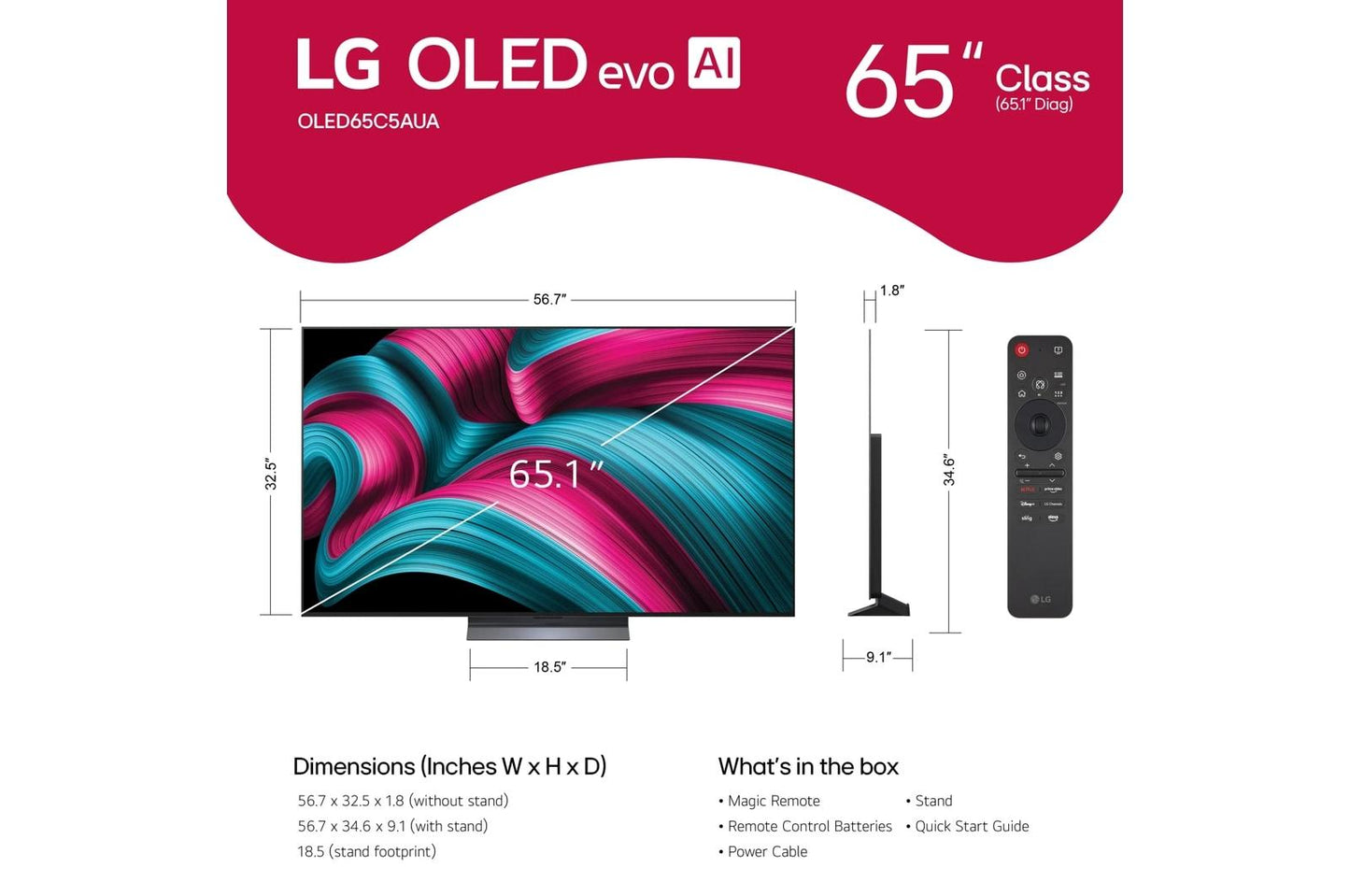 Lg OLED65C5PUA 65 Inch Class LG OLED evo AI C5 4K Smart TV 2025