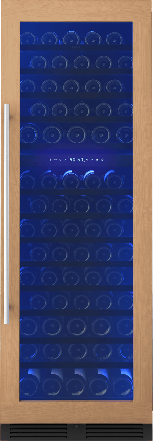 Zephyr PRW24F02CPG Presrv Wine Cooler, 24in Full Size, Panel Ready+Glass, Reversible Door, 2 Zone
