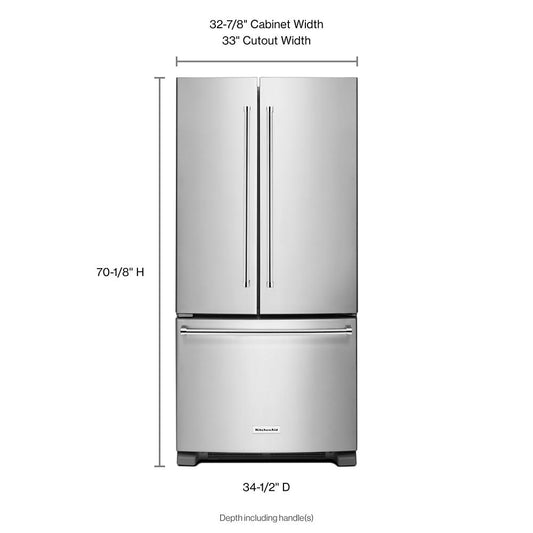 Kitchenaid KRFF302ESS 22 Cu. Ft. 33-Inch Width Standard Depth French Door Refrigerator with Interior Dispenser