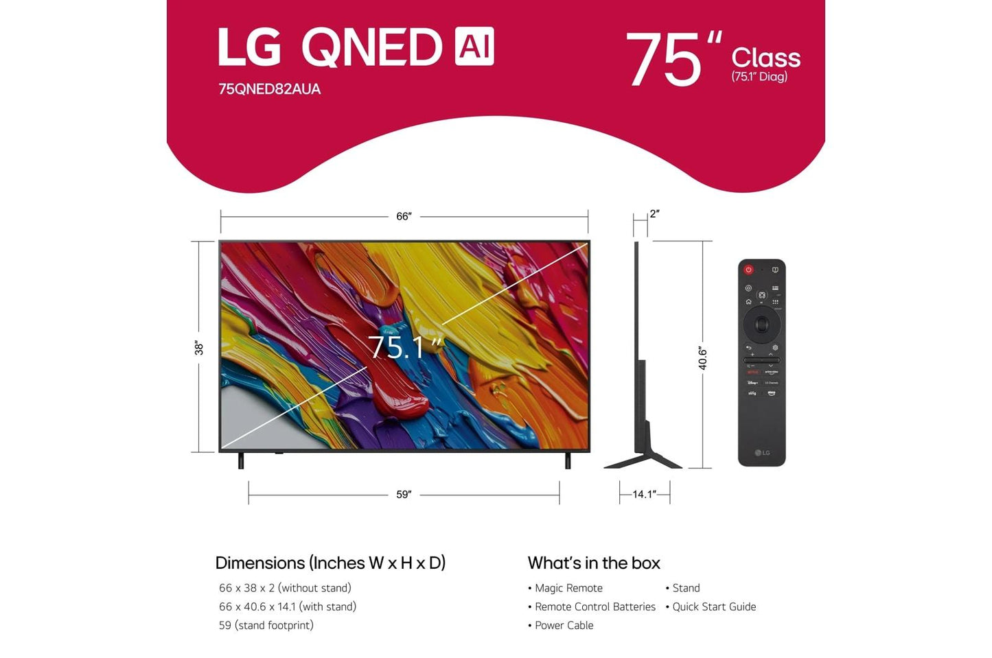 Lg 75QNED82AUA 75 Inch Class LG QNED AI QNED82A 4K Smart TV 2025