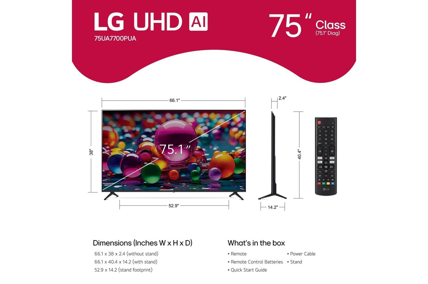 Lg 75UA7700PUA 75 Inch Class LG UHD AI UA77 4K Smart TV 2025