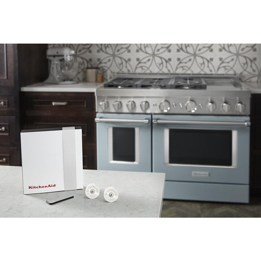 W11368841MP KitchenAid Commercial-Style Range Handle Medallion Kit - Mascarpone (Includes Two Medallions, Screws, and One 1/8-IN Hex Wrench)