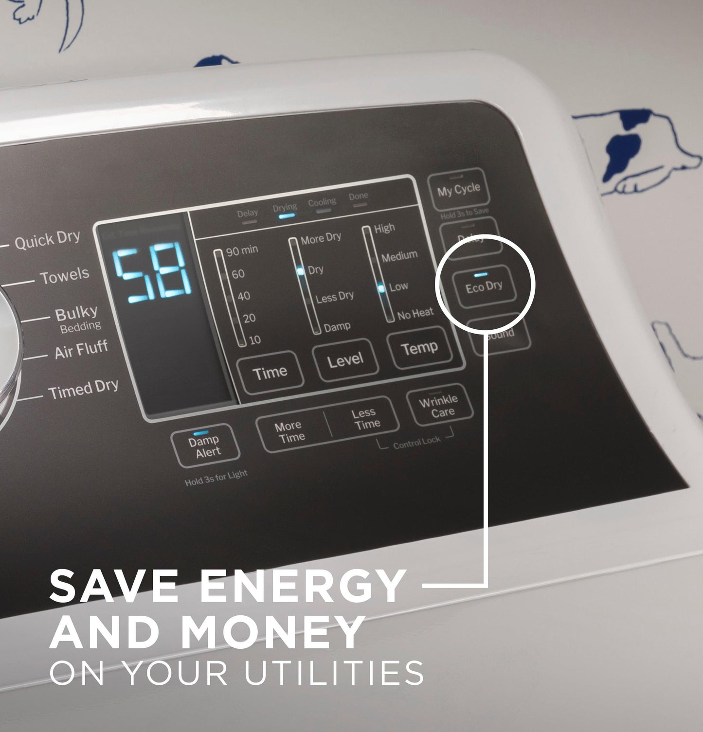 GTD58EBSVWS GE® 7.4 cu. ft. Capacity Electric Dryer with Up To 120 ft. Venting and Sensor Dry