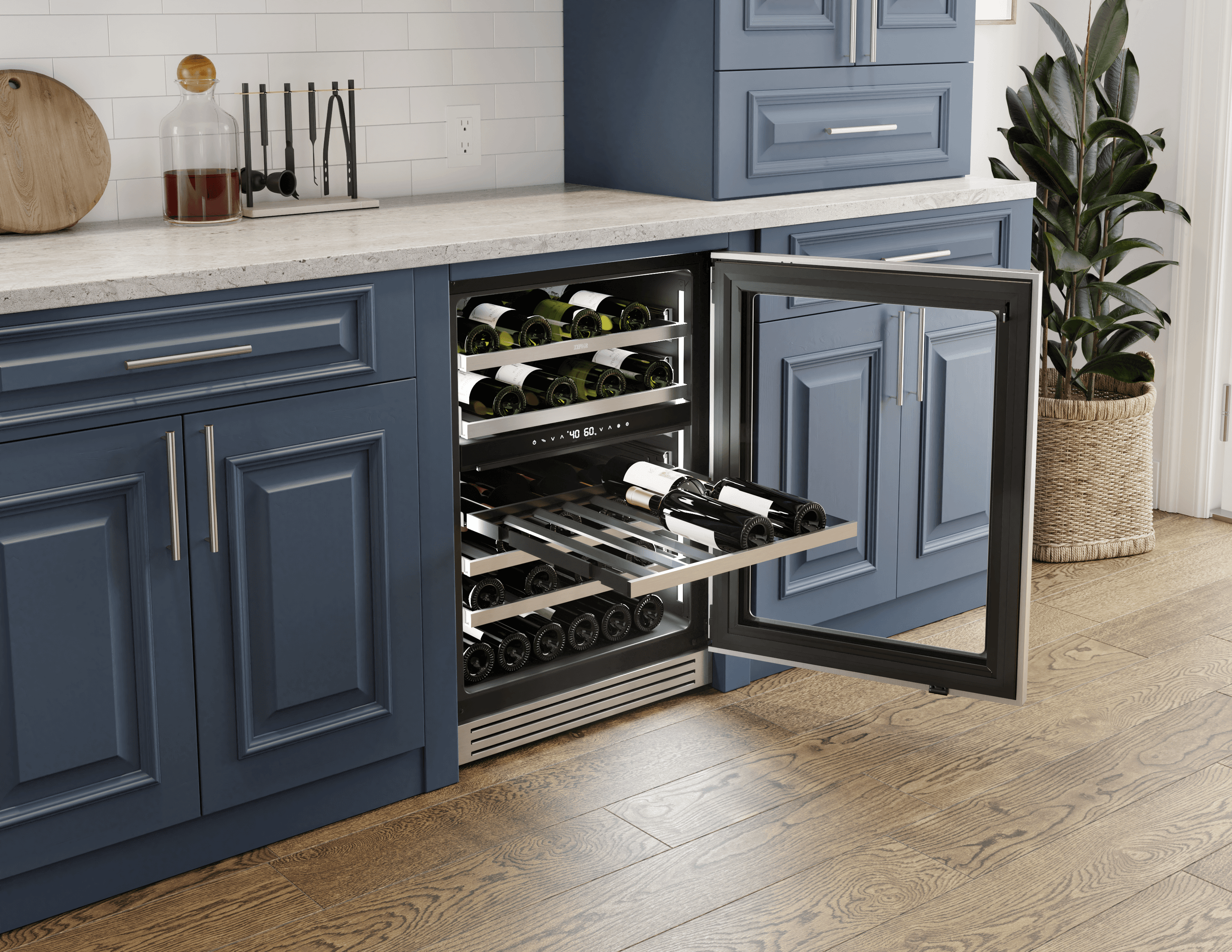 Zephyr PRPW24C02CG Presrv Pro Wine Cooler, 24in Under Cabinet, SS+Glass, Reverse Door, 2 Zone