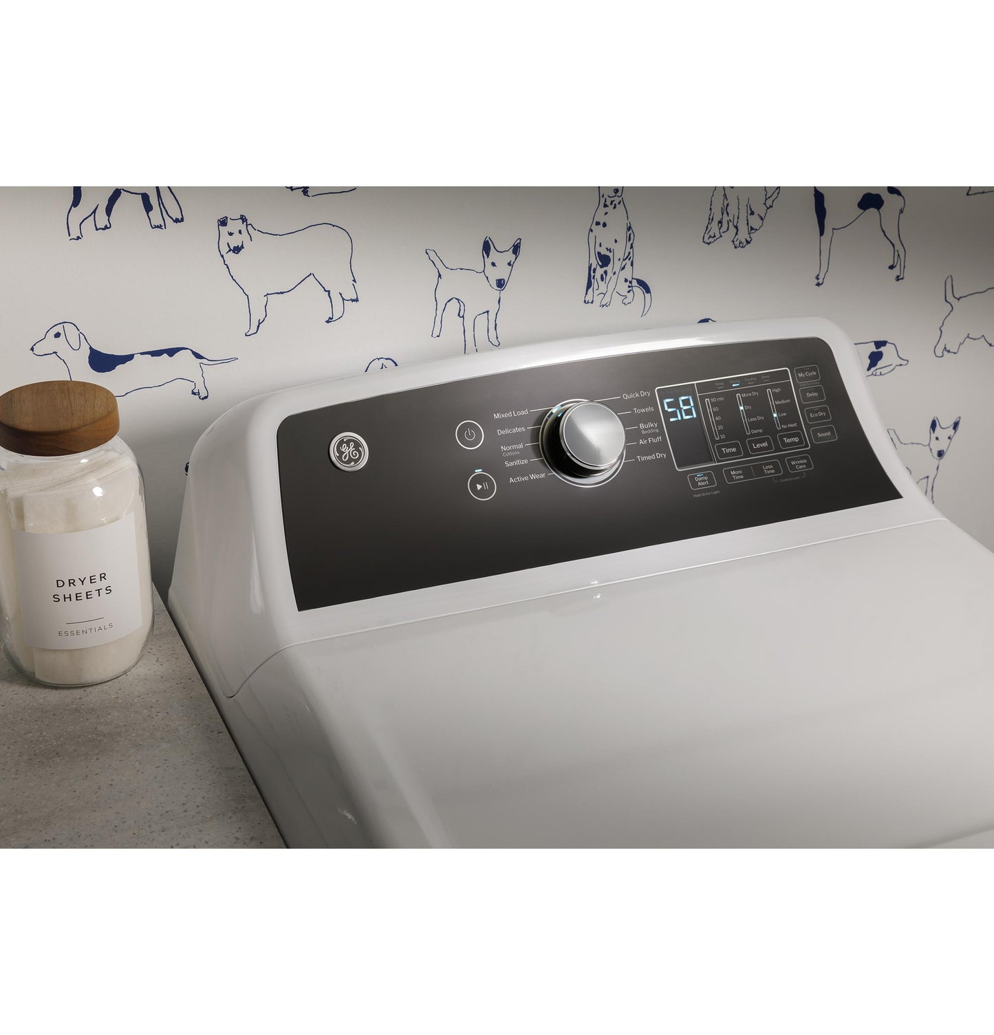 GTD58EBSVWS GE® 7.4 cu. ft. Capacity Electric Dryer with Up To 120 ft. Venting and Sensor Dry