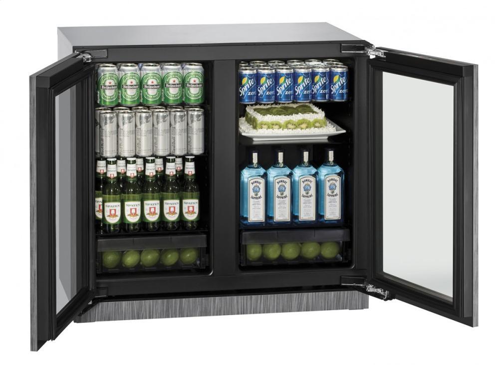 U-Line U3036RRGLINT00A 36" Glass Door Refrigerator Integrated Frame Double Doors