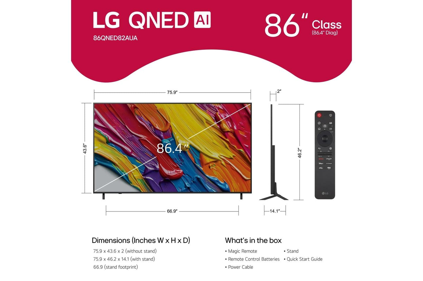 Lg 86QNED82AUA 86 Inch Class LG QNED AI QNED82A 4K Smart TV 2025