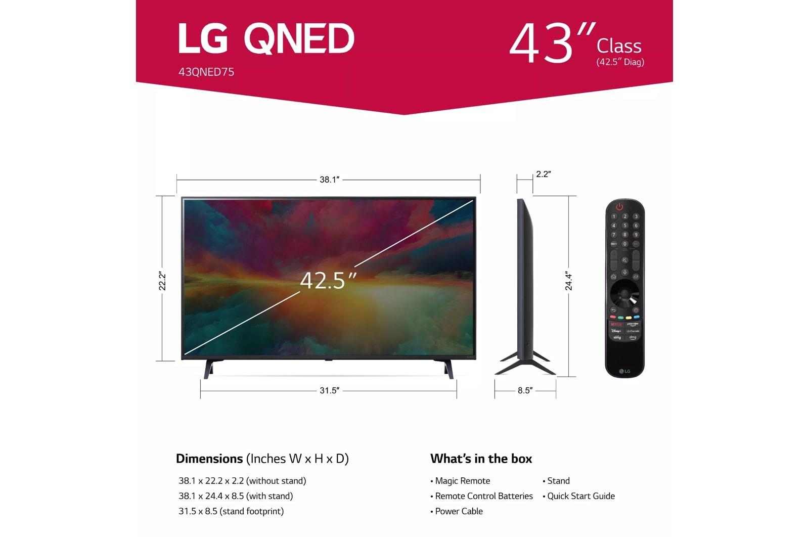 LG 43 Inch Class QNED75 series LED 4K UHD Smart webOS 23 w/ ThinQ AI TV